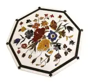 Antique Design Inlay Work Coffee Table Top White Marble Party Table for Office