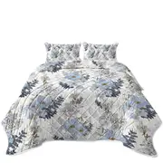 Light Blue and White Flowers Coverlet