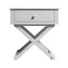 Hakone White Bedside Table with 1 Drawer and Cross Legs Base Sturdy Nightstand