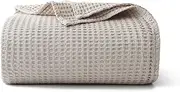 100% Cotton Waffle Blanket (Khaki - King Size - 104 * 90''), Pre-Washed and Anti-Shrinkage Soft Lightweight Bed & Couch Blanket, 380 GSM Waffle Weave Throw Blanket for All Seasons