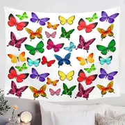 White Back Vivid Colored Butterflies Tapestry