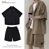 在飛比找蝦皮商城精選優惠-韓版時尚 短袖西裝外套+西裝短褲 西服套裝 夏季男生休閒套裝