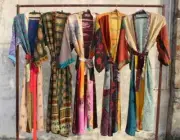 20 Pcs Indian Vintage Silk Saree Patchwork Bath robe Kimono Women Dressing Robe