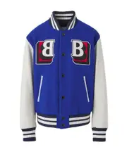 graphic logo-patch panelled bomber jacket IT50 Blue