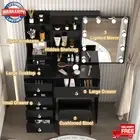 LED Dressing Table Makeup Desk with Sliding Mirror Shelf Stool 6 Drawers Black