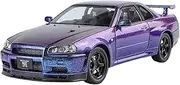 Scale Finished Model Car 1:24 Scale for Nissan GTR-R34 Alloy Car Model with Authentic Sound Effects, Ideal Collectible Miniature Replica Car(Purple)