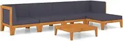 [vidaXL] Solid Acacia Wood Garden Lounge Set 6 Piece with Cushions Outdoor Patio Backyard Terrace Seat Sofa Table Seating Home Furniture