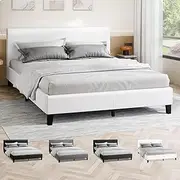 ALFORDSON Bed Frame with Headboard in PU Leather Upholstery King Size, Bed Base Platform with Adhesive Velcro Strips Wooden Slats, Mattress Foundation Max 320kg, White