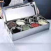 TT-YED Compact Countertop Spice Box, Stainless Steel Condiment Container with Lid, Kitchen Spice Jar Set, Removable Container Suitable for Salad Bar, Grill Table, Polished Mirror,8 Grid