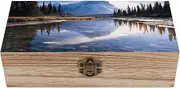 BWQSKL Wooden Box Wood Storage Box with Lid Solid Magnificent View in Banff Wood Decorative Trunk for Keepsakes for Cooking Tools, Makeup, Or Office Supplies