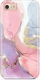 JIAXIUFEN Compatible with iPhone SE 2022 Case,iPhone SE 2020 Case, Gold Sparkle Glitter Marble Desgin Slim Shockproof Flexible Cover Phone Case for iPhone 6/6s/7/8/SE Pink Purple