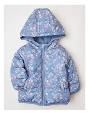[Sprout] Floral Reversible Puffer in Dusty Blue