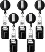 Zonon 5 Pcs Retractable Pull Pen Pencil Holder Lanyard Leather Portable Pen Badge Reel Clip for Carpenter Pencil Nurses Teachers Waitresses Workers Contractors School Office Supplies (Black)