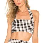NBD Ayesha Halter Bandeau Crop Top Size Medium Gingham Seersucker Plaid Smocked