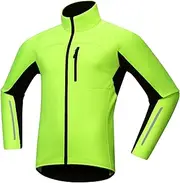 [Generic] Men's Winter Cycling Jacket Windproof Soft Shell with Reflective Detailing Warm Fleece Lined Multiple Pockets Winter Jacket Men Green XL