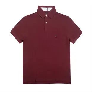 TOMMY 熱銷刺繡Logo短袖Polo衫-酒紅色