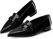 [Perisis] Women's Closed Pointed Toe Penny Loafers Shoes Black Patent Leather Comfortable Slip On Work Business Dressy Classic Flats Shoes