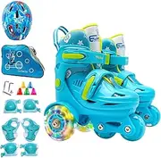 Three-Point Roller Skates - Beginner Three-Point Adjustable Roller Skates,Storage Bag Included Bos Girls Roller Skates with Headgear for Park, Playground