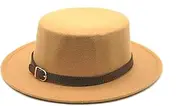 [HEYDHSDC] Retro Winter Autumn Women Men Top Hat Imitation Woolen Felt Fedora Hats Belt Buckle Decorated Ladies Boater Hat Flat Brim
