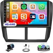 4+64G Android 13 Car Stereo for Subaru Forester Impreza WRX 2008-2012, 9'' HD Touchscreen Car Radio with Wireless CarPlay Android Auto Mirror Link GPS Navi Bluetooth,WiFi,32EQ,SWC+Rear View Camera&Mic