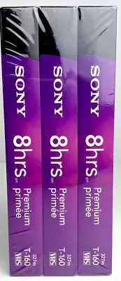 Blank VCR VHS Tapes Sony 8 Hr T-160 VHS 3 Pack Premium Grade Sealed Vivid Color