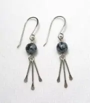Lyn's Jewelry Snowflake Obsidian Drop Earrings with Dangles Silver