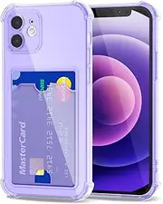 Svanove for iPhone 12 Mini Wallet Case with Card Holder, Cute Girly Clear Credit Card Slot Case, Thin Slim Silicone Rubber Transparent Hard Shell Camera Cover for Women Men, Purple
