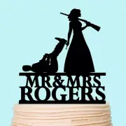 The Hunt Is Over Cake Topper Bride Dragging Groom Funny Wedding Decorations