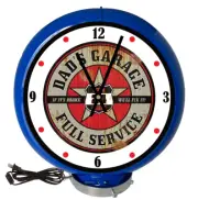 Dads Garage Full Service Sign, Blue Lighted Gas Pump Globe Advertising Clock