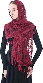 [Wgior] Rose Rectangular Chapel Veil Scarf Catholic Church Veils Mantilla Wrap Shawl Mass Head Covering