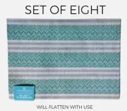 8 Vinyl Woven Placemat Set Turquoise Green Coastal Chevron Stripe Textured LOT 8