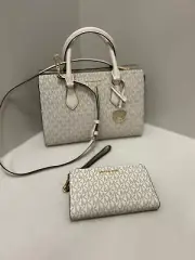 Michael Kors Shiela Medium Satchel Crossbody Handbag Purse - Wallet - LT Cream