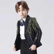 Boy Formal Party Dress Blazer Suit Jacket Coat Sequin One Button Model Show Suit