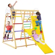 Costway Climb Playset 8-in-1 Wood Climbing Frame Swing Slide Play Set Playground Indoor Daycare Gifts Multi-color