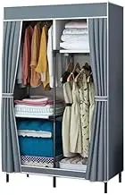 Portable Wardrobe Rack,Cloth Wardrobe,Wardrobe Portable Canvas Wardrobe for Bedroom, Clothes Closet Storage Organizer with Hanging Rail, Shelves, Fabric Cover,Grey-86x45x170CM