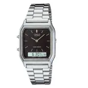 Casio AQ-230 Series Black White Gold Face Dual Time Unisex Digital Analog Watch