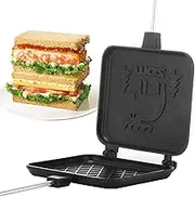 zolyet Panini Pr Sandwich Maker/Gril Panini Maker Pan with Handle/Stovetop Camping Sandwich Toaster/Aluminum Flip Pan for Toast/Waffle/Breakfast Black