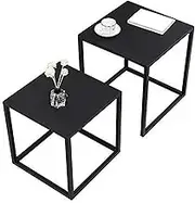 Coffee Table Set of 2 Tables Living Room Furniture, Coffee Tables for Small Spaces, Modern Metal Nesting Tables, Black