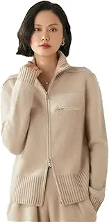 [Sweejim] Women's Zipper Cardigan 100% Cashmere Sweaters Turtleneck Long Sleeve Thick Cashmere Knit Jumper