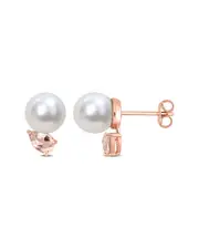 Rina Limor Rose Gold Over Silver 0.80 ct. tw. Morganite 8-9mm Pearl Rose Studs