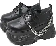 [ラブハンター] 2209 Women's Sneakers, Lace-up Sneakers, Thick Sole, 3.5 inches (9 cm), Heel, Chain Belt, Straight Tip, Platform