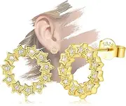 [KITEENAL] Gold Star Stud Earrings for Teen Girls Women - Sterling Silver Hollow Star Earrings Hypoallergenic Cubic Zirconia Star Post Earrings Round Star Shaped Earrings for Daughter Gifts for Christmas,