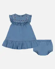 Deux par Deux Baby Girl's Light Soft Denim Dress And Bloomer Set in Jeans Blue at Nordstrom, Size 12M