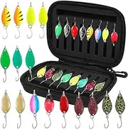 Trout Spoon Set 16 Pieces Trout Bait Artificial Bait Spinner Blinker Set Trout Bait Spoons Trout 2.5g/3.5g/5g Fishing Accessories Set with Storage Box for Perch Pike Zander Trout Fishing