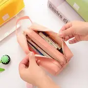 Plain Canvas Pencil Case White Line - Green - One Size