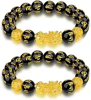 [DIOWUS] Feng Shui Pixiu Wealth And Luck Bracelet For Men Women, Fengshui Black Obsidian Wealth Bracelet Good Luck Prosperity Buddha Beads Elastic Bracelet Jewelry Gifts