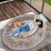 TheNapBed 1.8m Human Size Pet Bed Fluffy Calming Washing Napping Mattress Brown