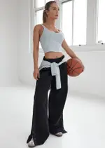 [Lorna Jane] Snap To It Wide Leg Pants in Black, Cotton, Size - Small S Black