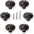 Vintage Rose Cabinet Knobs, Antique Bronze Cupboard Dresser Door Pull round Zinc