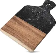 Coloch Marble and Acacia Wood Cutting Board, Black Charcuterie Chopping Board with Handle, Decorative Serving Board for Cheese, Steak, Bread, Fruit, 13 x 8.5 Inch